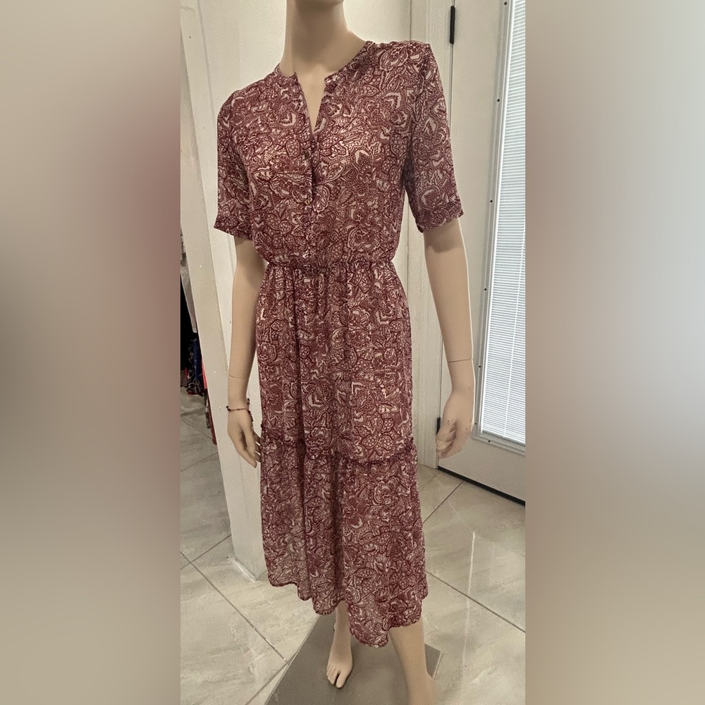 Who What Wear Burgundy Patterned Maxi Dress